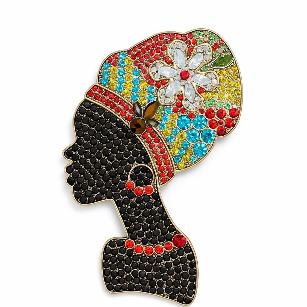 ⚜️❤️‍🔥 African Chic | Multicolor Beaded Silhouette Brooch With Zirconia